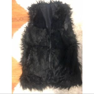 Black faux fur vest jacket coat long S